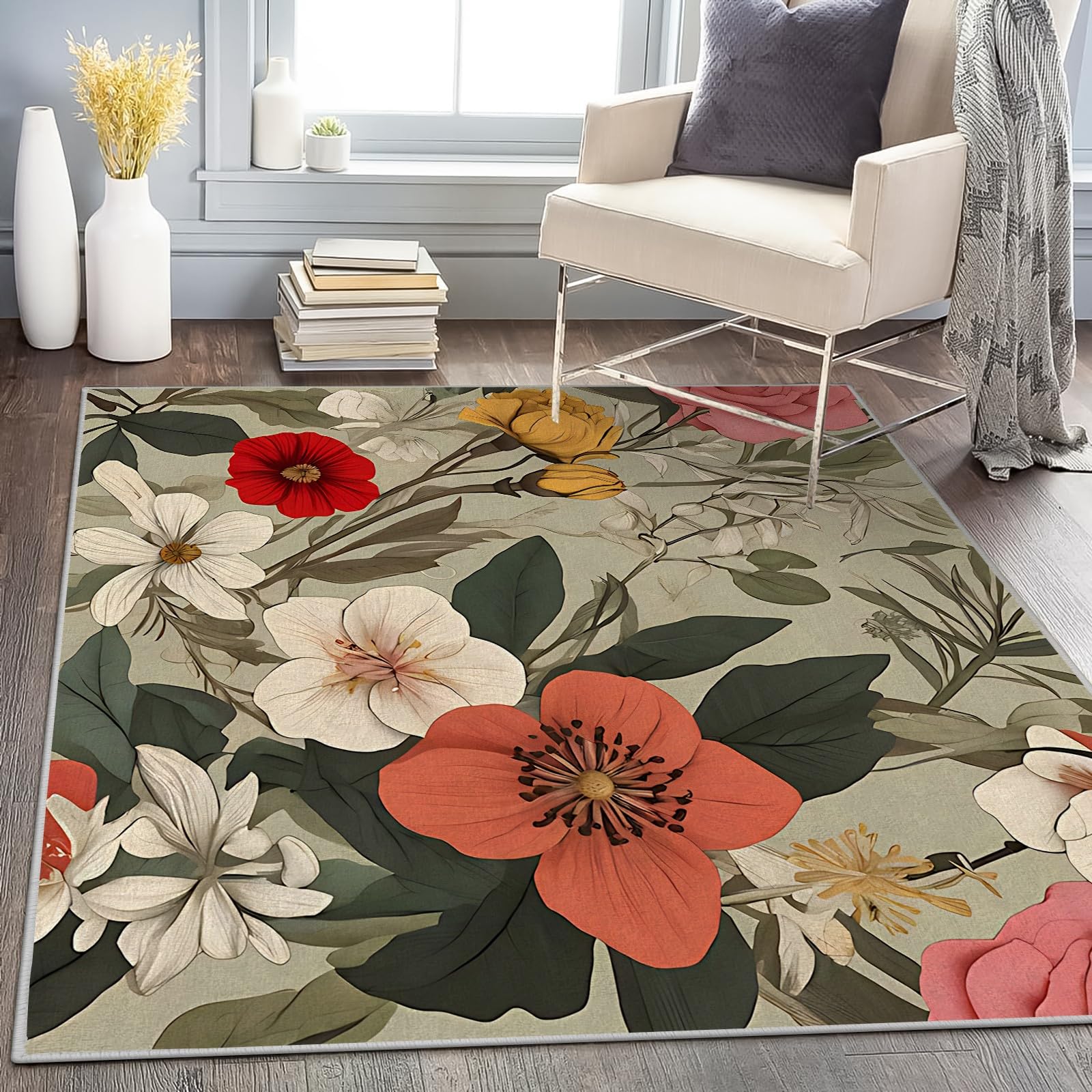 花柄ラグ・カーペット・大きめ ラグ 大きめ 230×230cm （パレスWI） アンティーク レッド 花柄